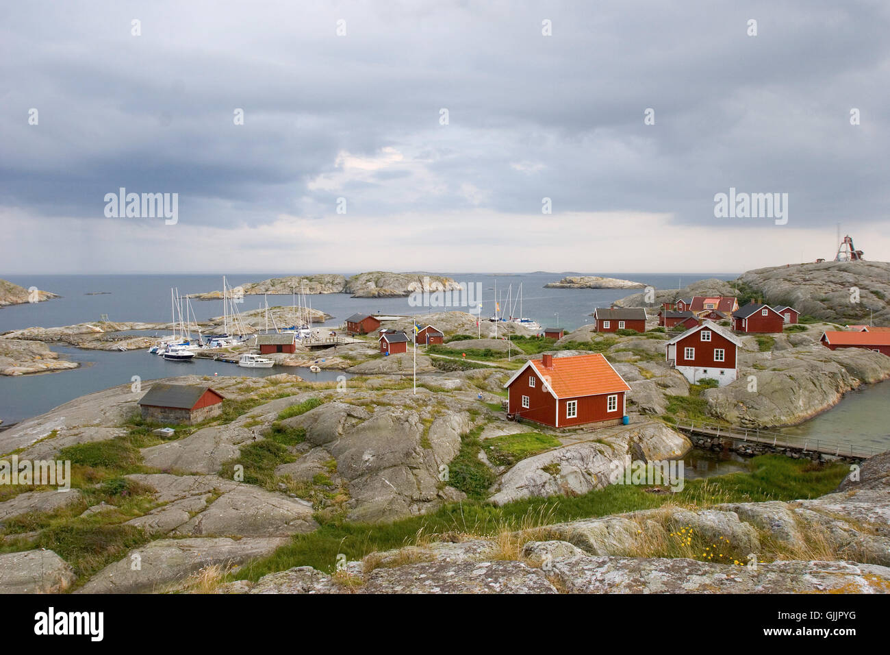 sweden harbor rock Stock Photo