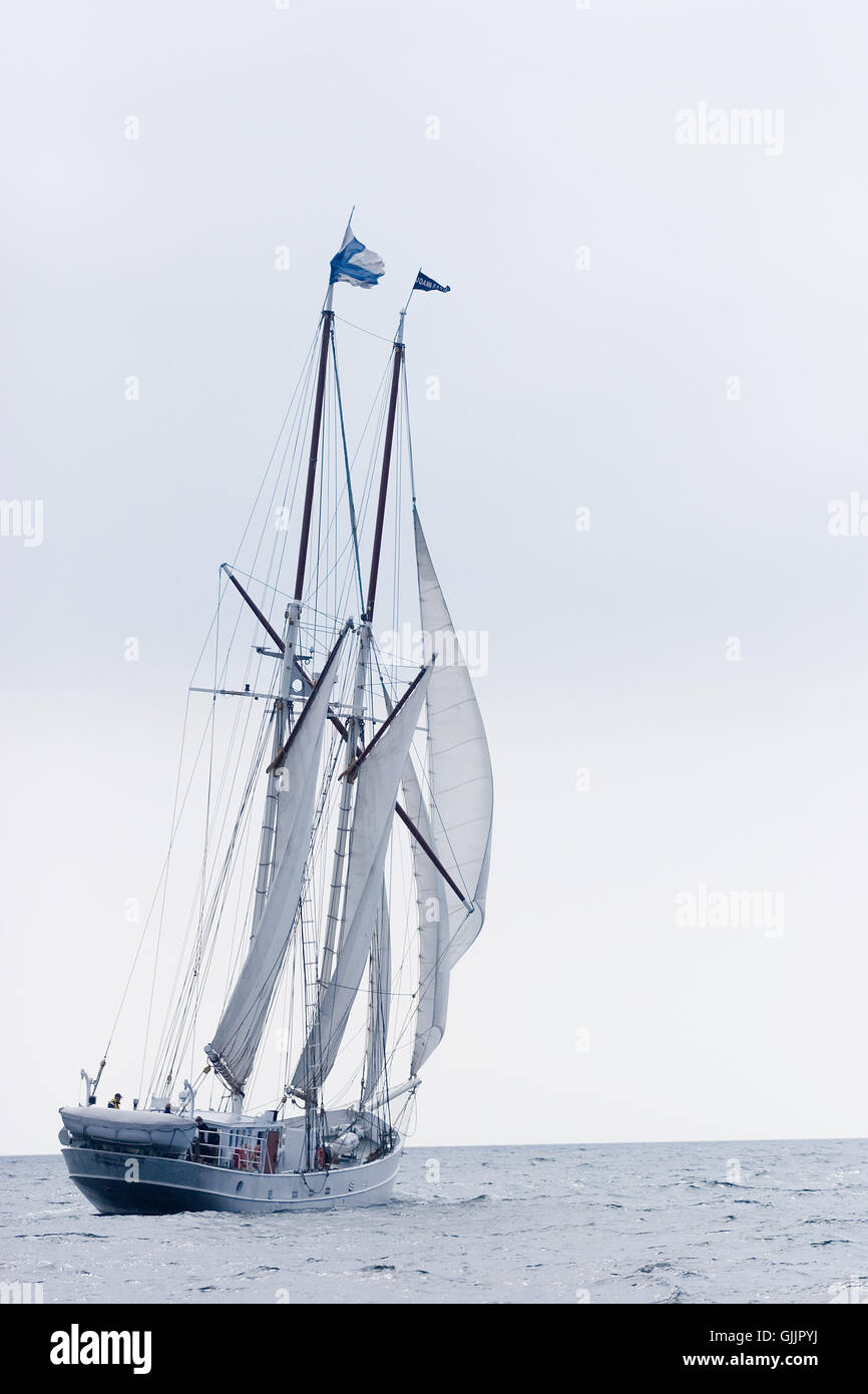 white gaffelschoner sails on the sea Stock Photo