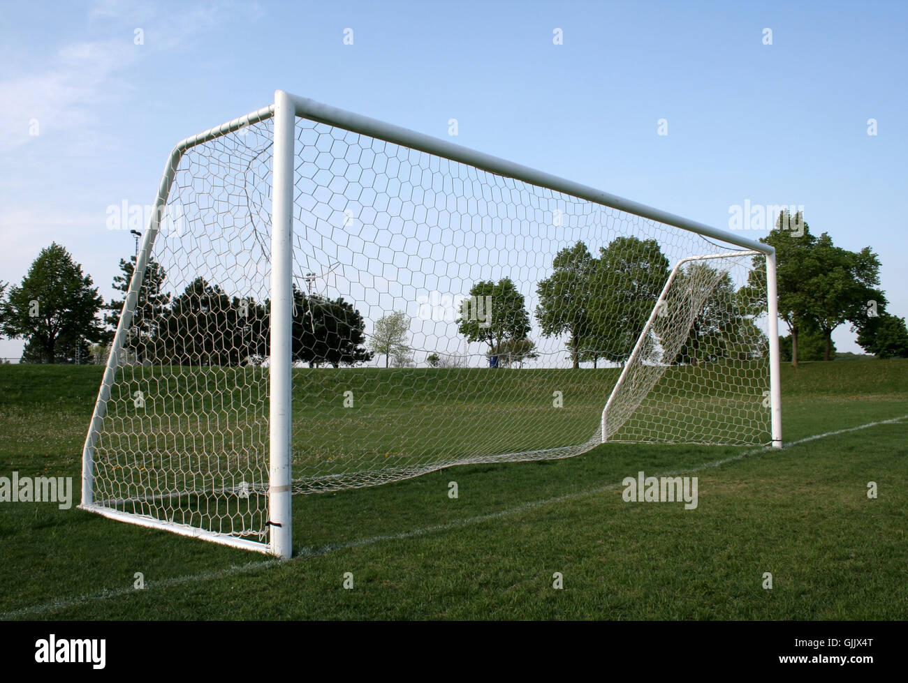Soccer football field net goal pitch sport game fields hires stock