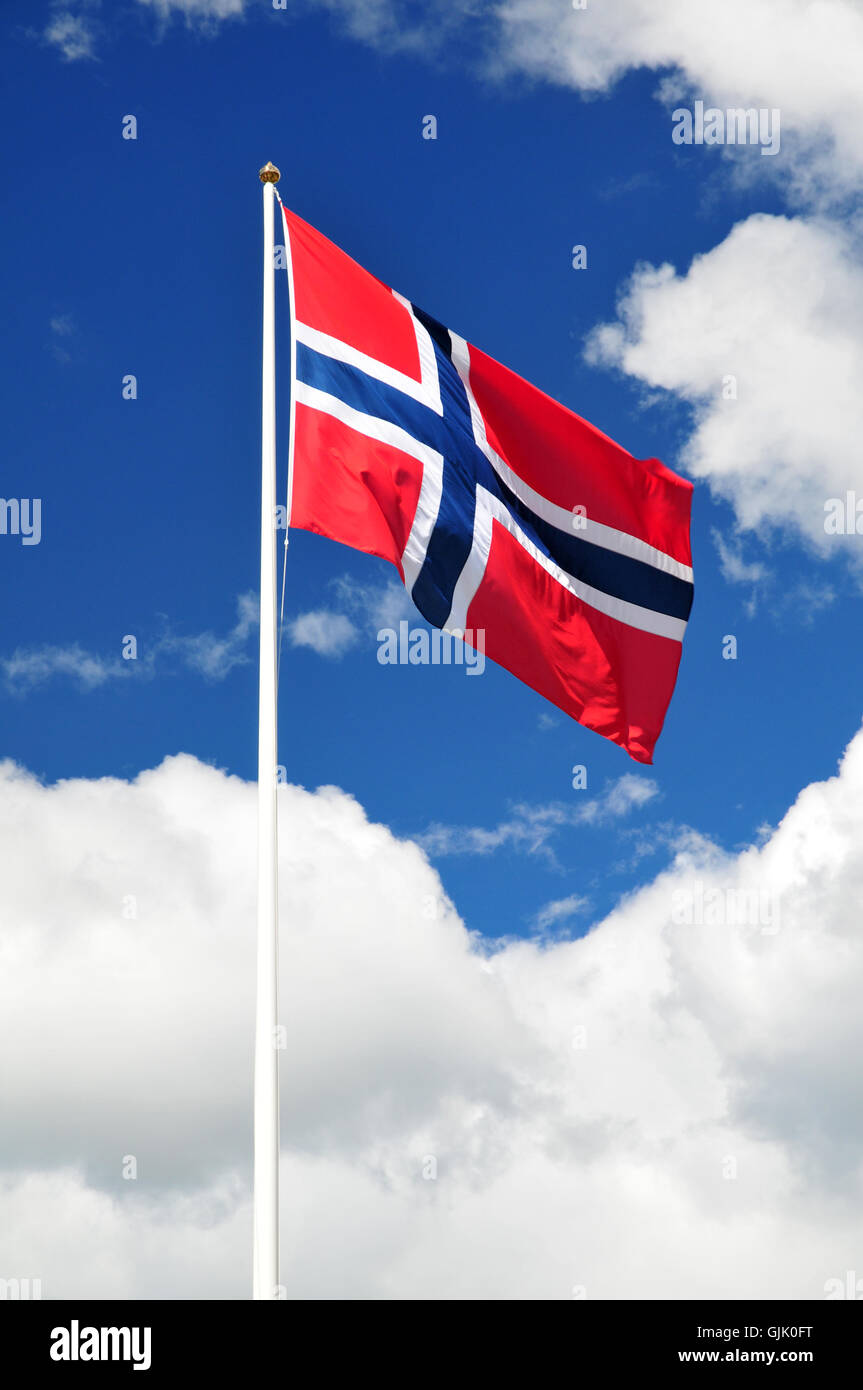 norway flag flagstaff Stock Photo