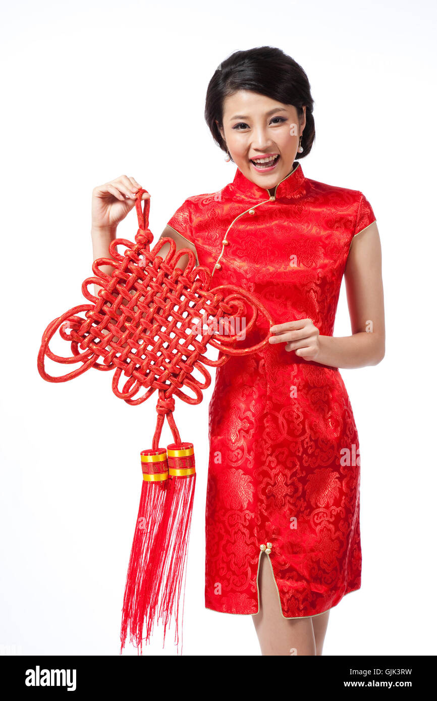 Dressed in traditional Chinese costumes studio shot young woman Stock