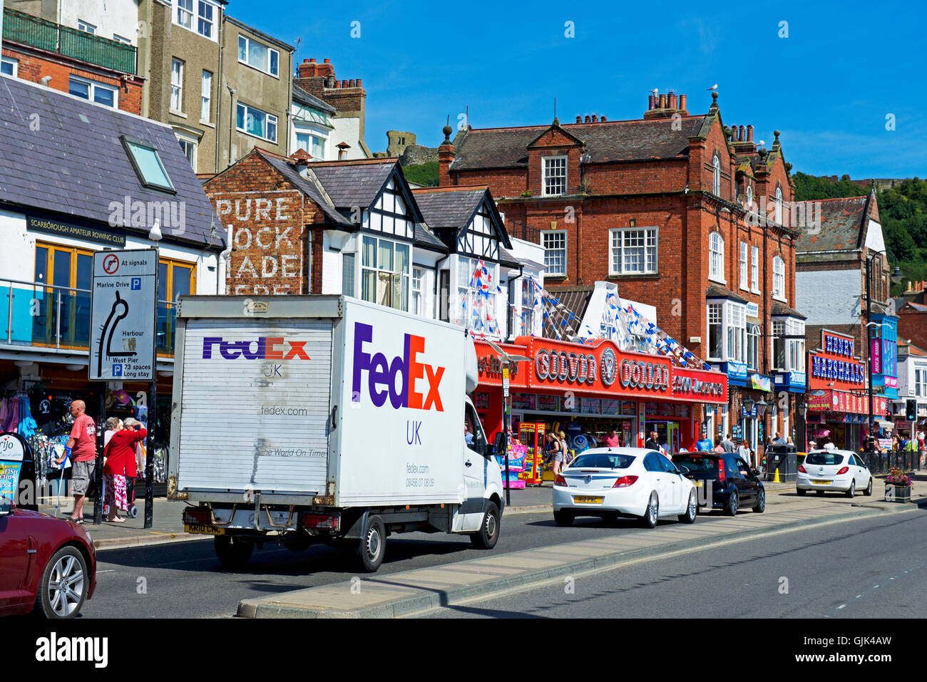 FedEx delivery van in Scarborough, North Yorkshire, England, UK Stock