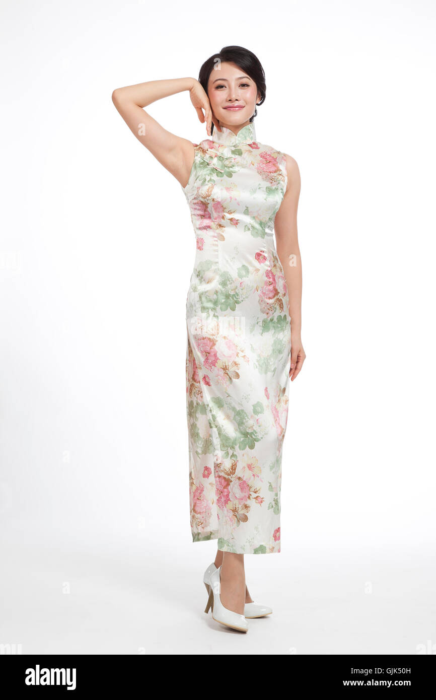 Dressed in traditional Chinese costumes studio shot young woman Stock ...