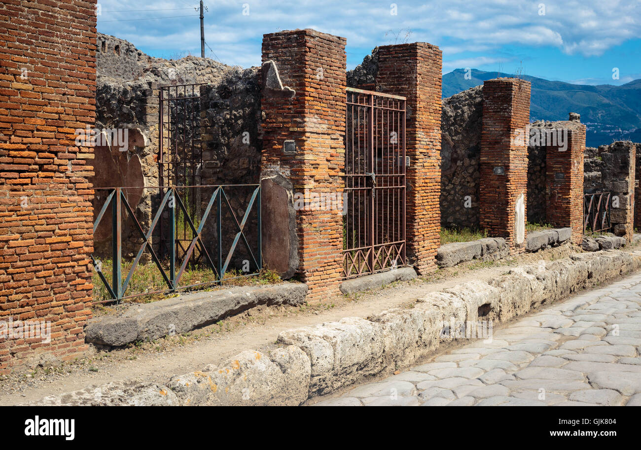 Ruins of the ancient Roman city of Pompeii on a summer's day. Stock Photo