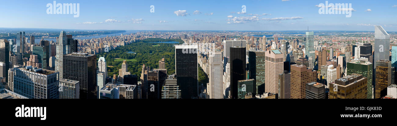 A panoramic view of New York, looking north from the Rockefeller Center on 51st street in Manhattan. Stock Photo