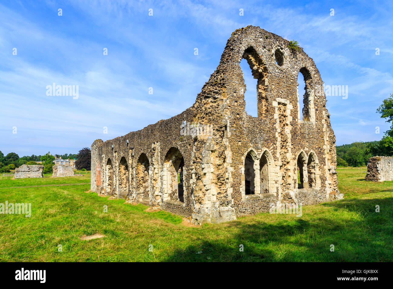 Ruins of Waverley Abbey, founded in 1128, the first Cistercian abbey in England, a Scheduled Ancient Monument, near Farnham Stock Photo
