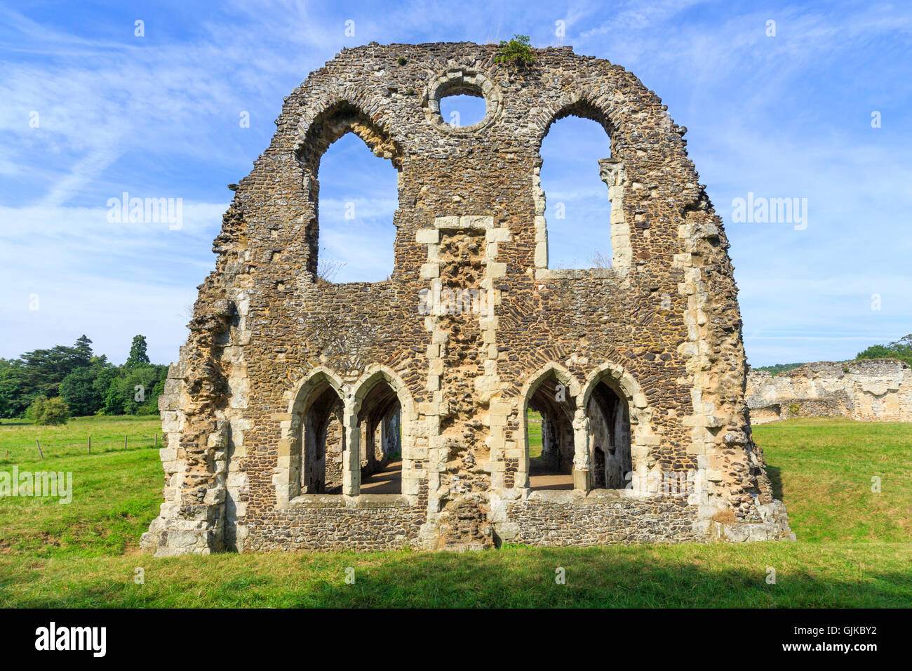 Ruins of Waverley Abbey, founded in 1128, the first Cistercian abbey in England, a Scheduled Ancient Monument, near Farnham Stock Photo