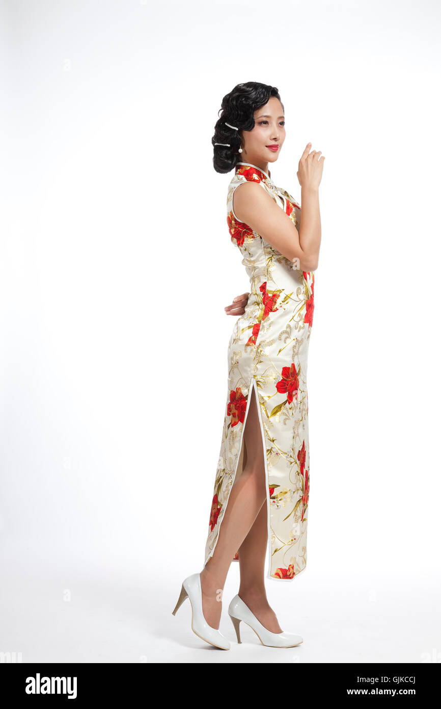 Dressed in traditional Chinese costumes studio shot young woman Stock ...