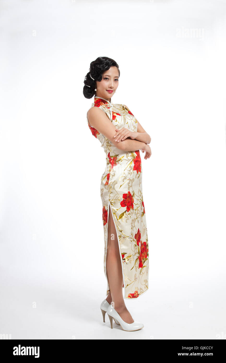 Dressed in traditional Chinese costumes studio shot young woman Stock ...