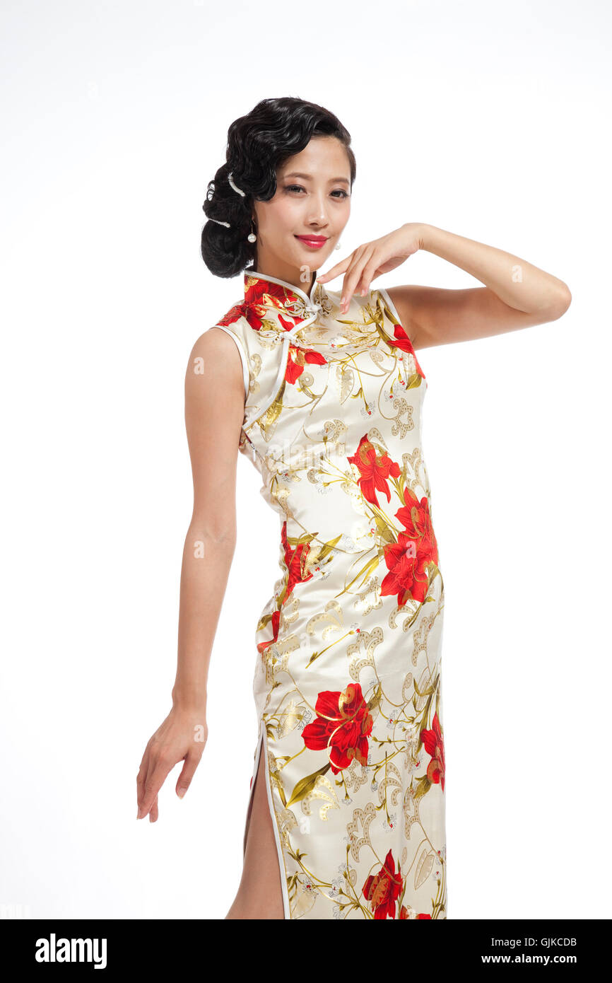 Dressed in traditional Chinese costumes studio shot young woman Stock ...
