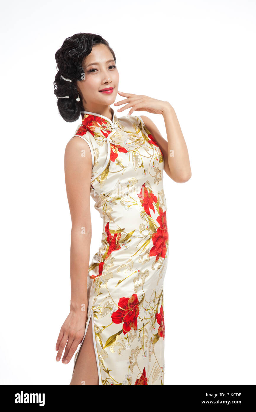 Dressed in traditional Chinese costumes studio shot young woman Stock ...