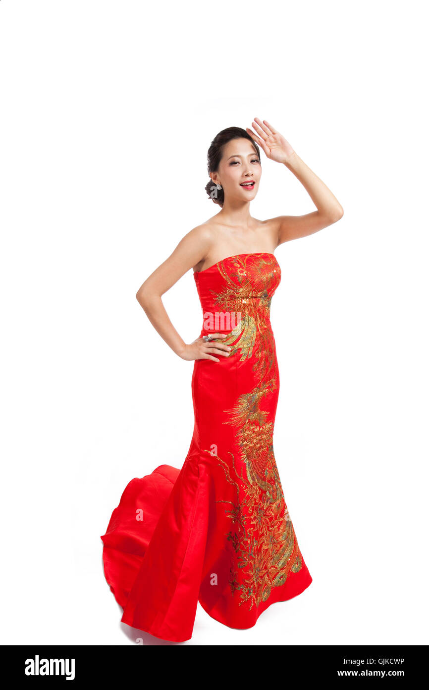 Dressed in traditional Chinese costumes studio shot young woman Stock
