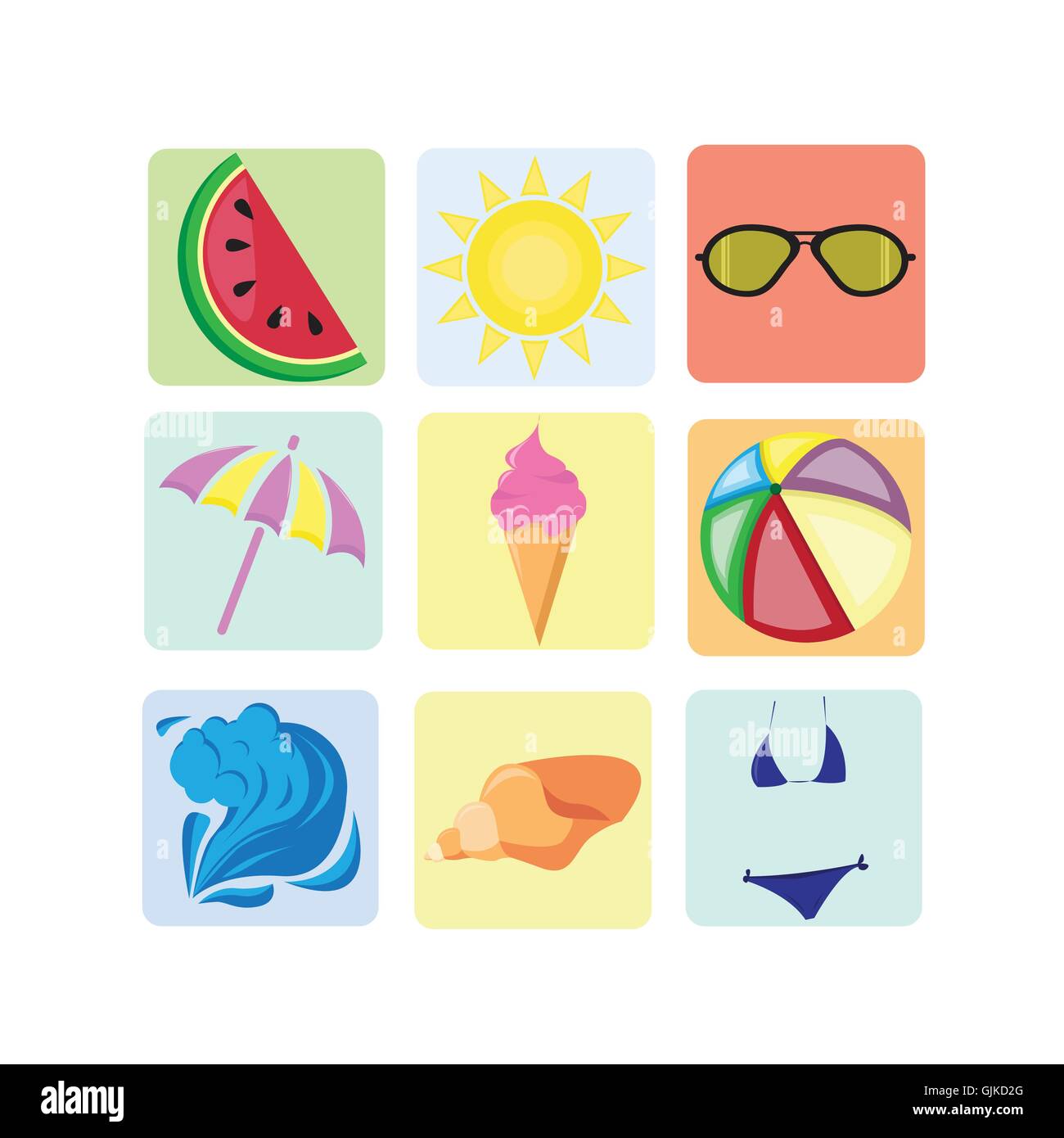 Colorful Vintage Summer Holiday Icon Set Stock Vector Image & Art - Alamy