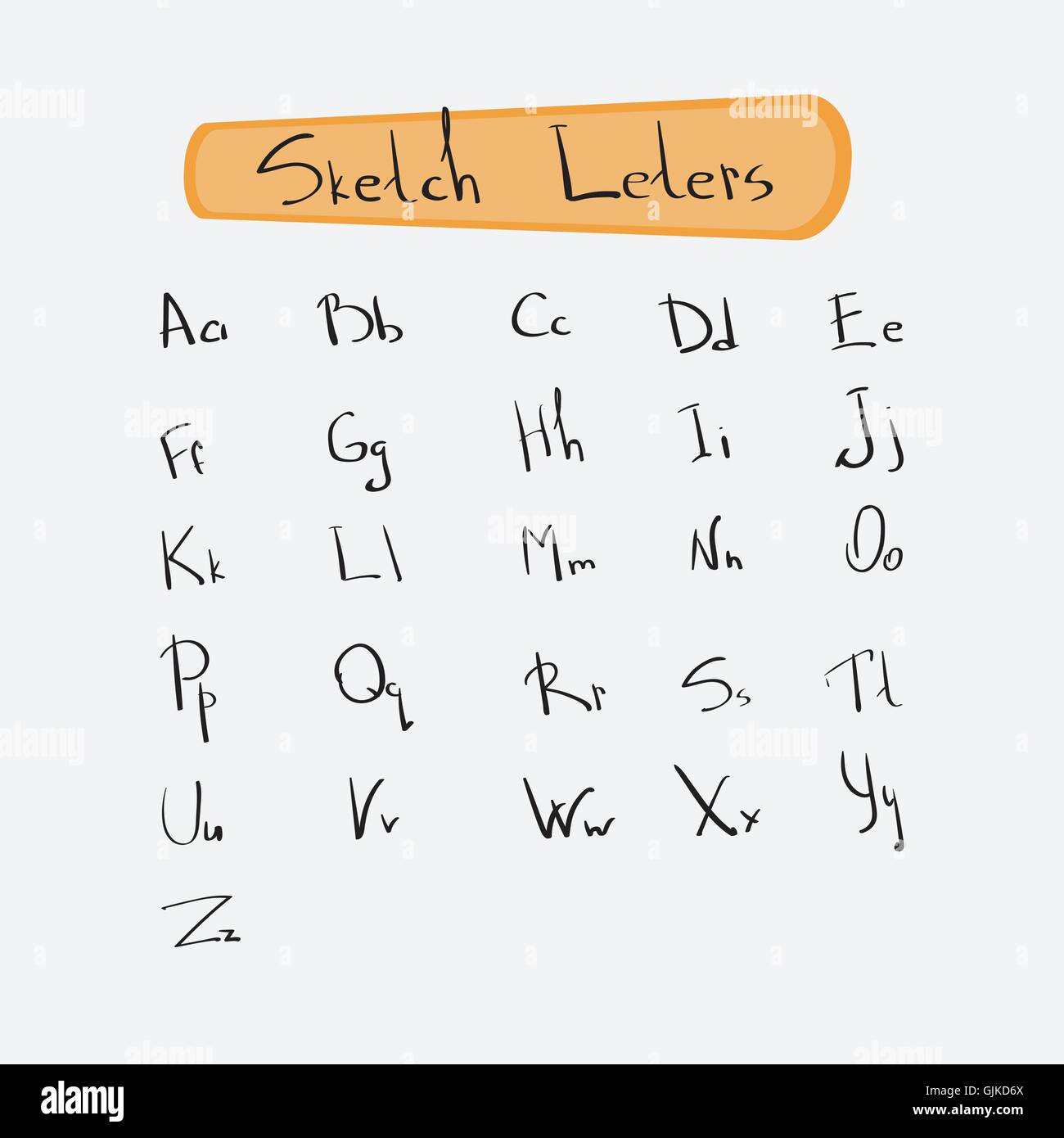Alphabet Letters Collection Sketch Hand Drawn Set Stock Vector Image ...