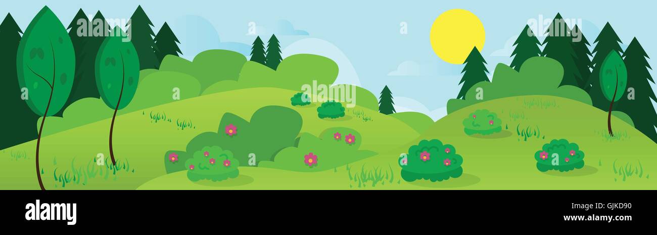 Summer Landscape Road Blue Cloud Sky With Sun Green Grass Forest Stock ...