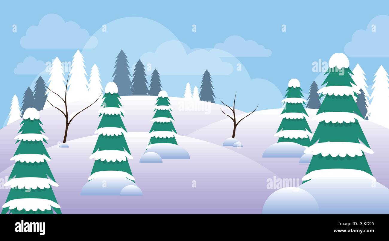 Winter Forest Landscape Christmas Background, Pine Snow Trees Woods ...