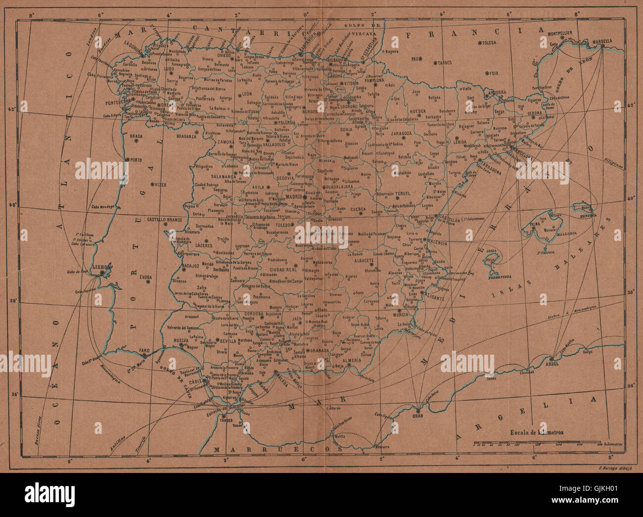 SPAIN ESPAÑA. Mapa antiguo, 1905 Stock Photo