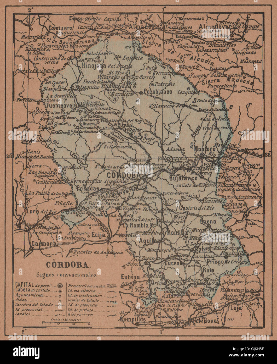 CÓRDOBA. Cordoba. Andalucia. Mapa antiguo de la provincia, 1905 Stock Photo