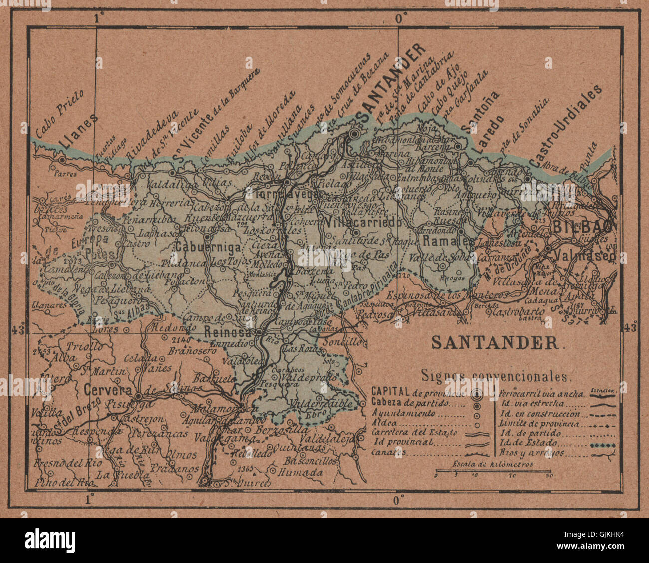 CANTABRIA. Santander. Mapa antiguo de la provincia, 1905 Stock Photo