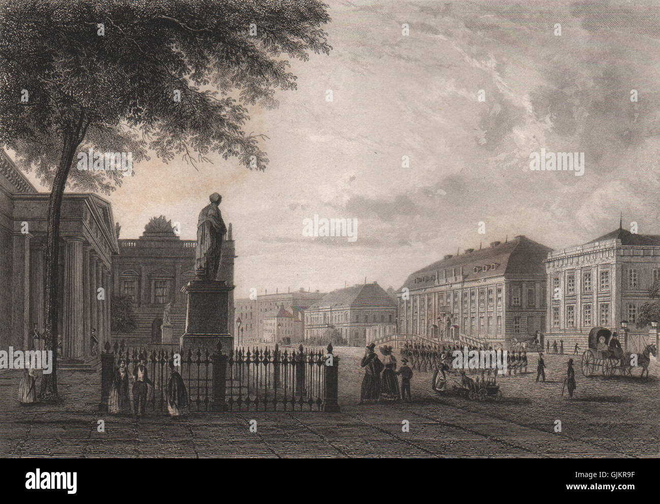 Unter den Linden, BERLIN. Zeughaus, Kronprinzenpalais & Neue Wache. Germany 1855 Stock Photo