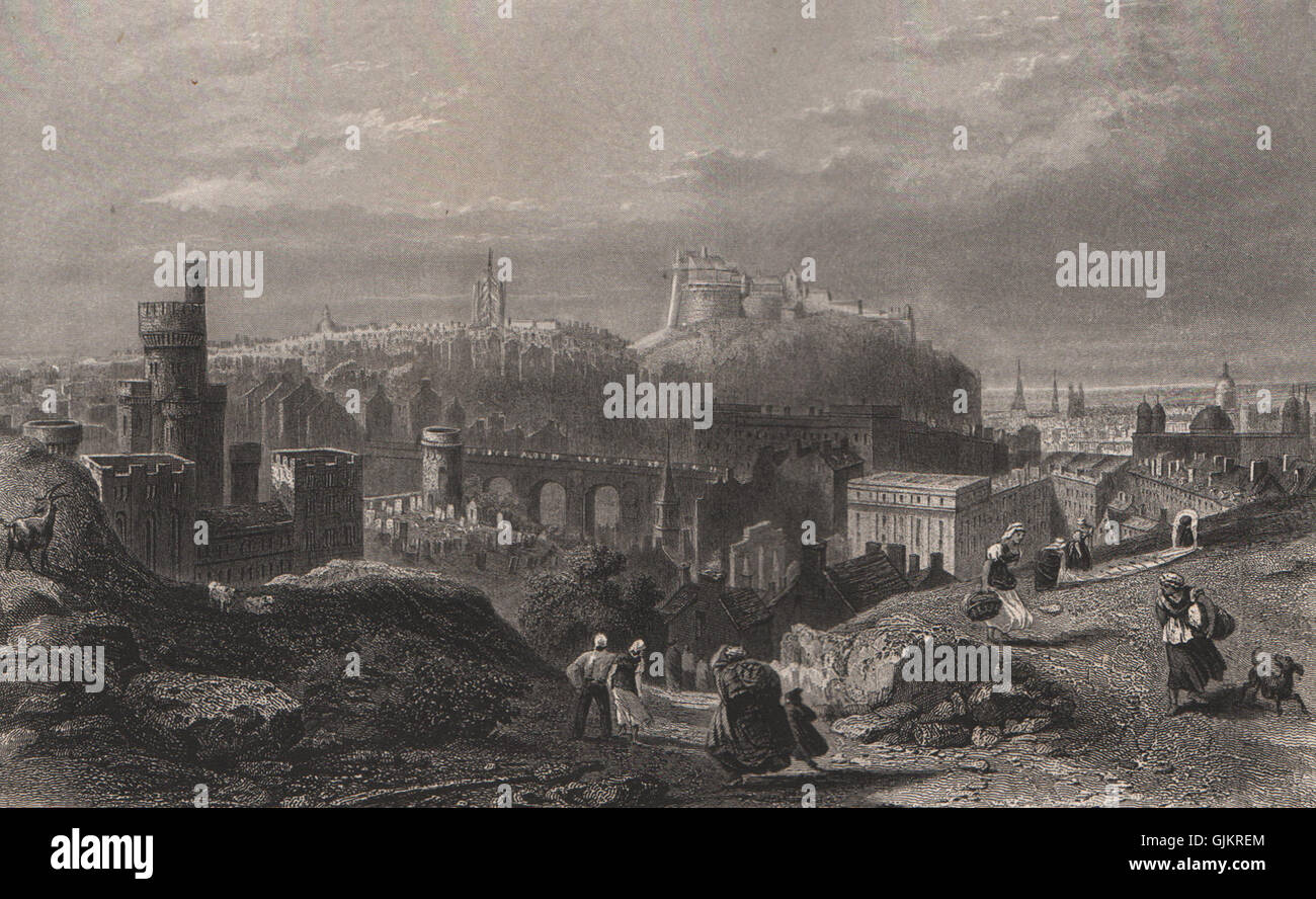 EDINBURGH city & castle. 'Édimbourg. (Vue de Château)'. Scotland, print 1855 Stock Photo