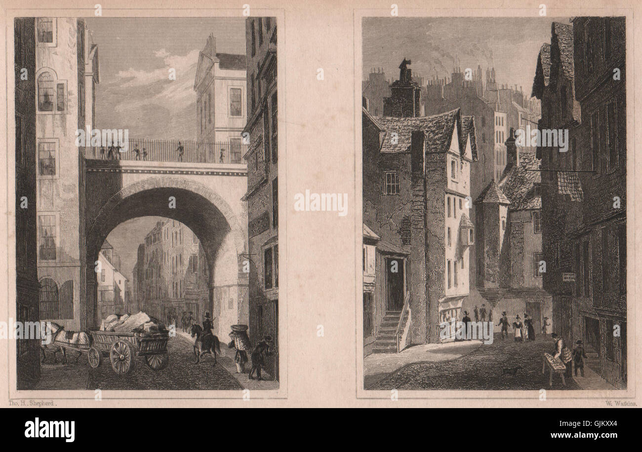 EDINBURGH. South Bridge, from the Cowgate; High School Wynd. SHEPHERD, 1833 Stock Photo
