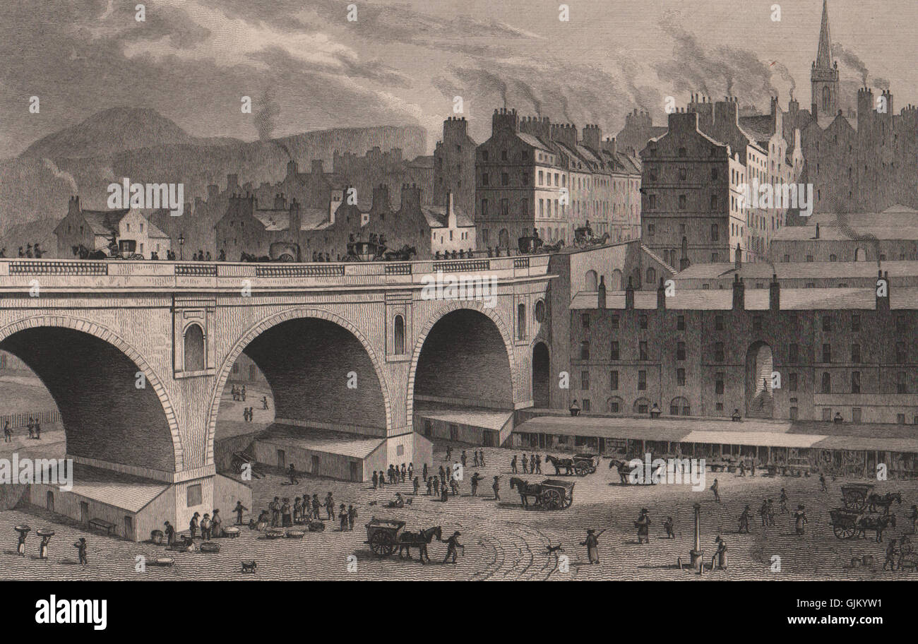 EDINBURGH. Vegetable and fish market, from the 'Rainbow' Gallery. SHEPHERD, 1833 Stock Photo Alamy