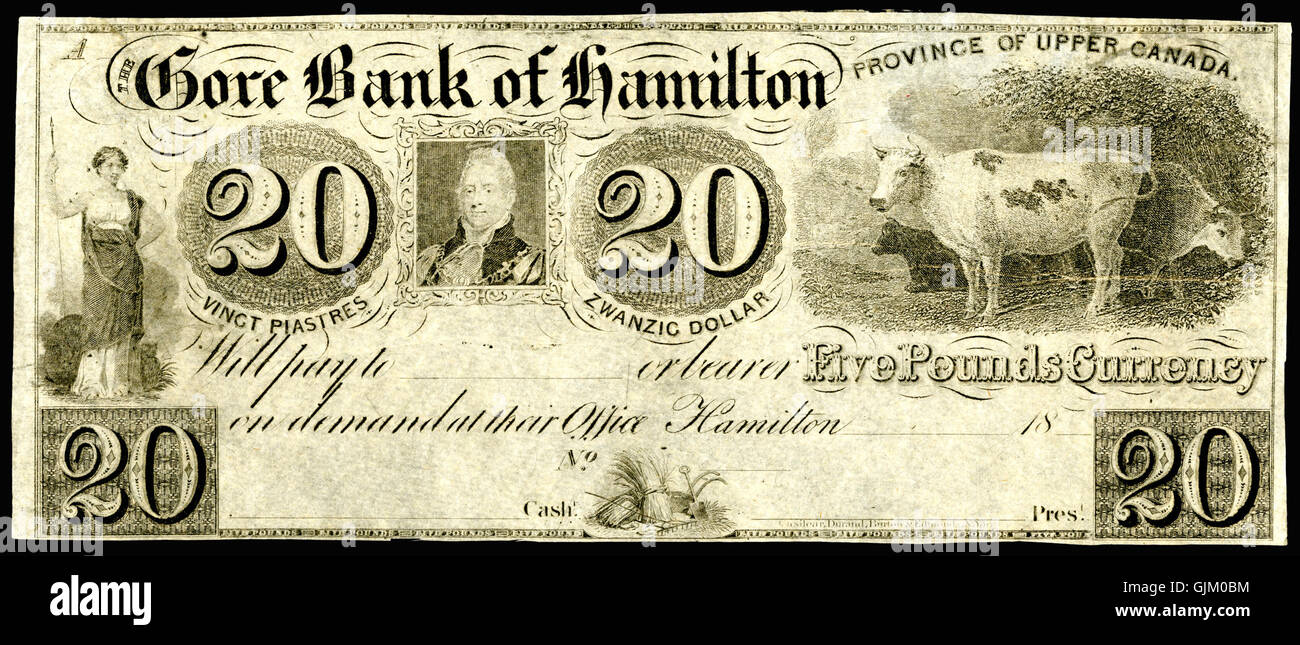 CAN S1799 The Gore Bank of Hamilton UC 20 Dollars 1800s Stock
