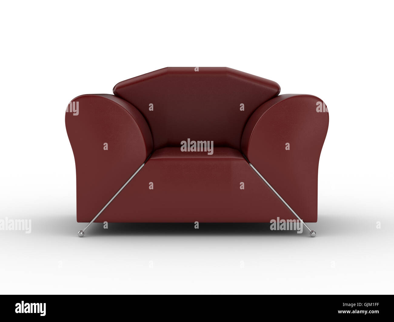 Isolated red leather armchair. An interior. 3D image. Stock Photo