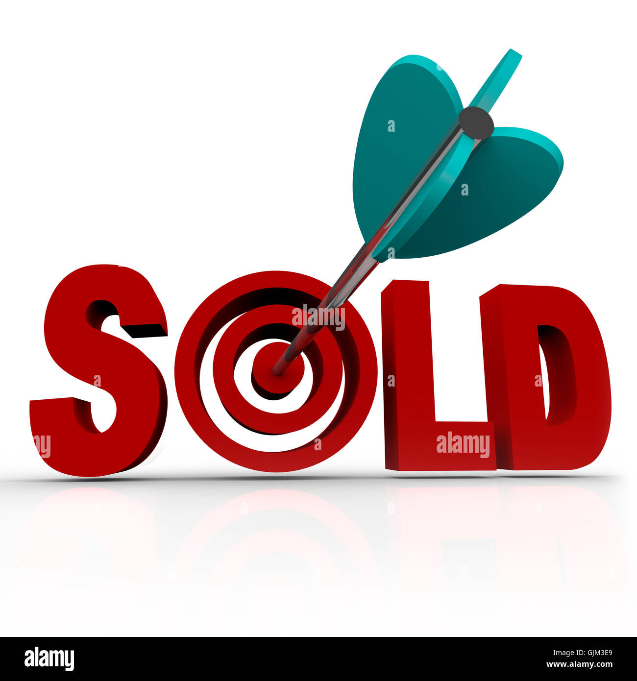 Sold - Arrow in Word Bullseye - Done Deal Transaction Stock Photo