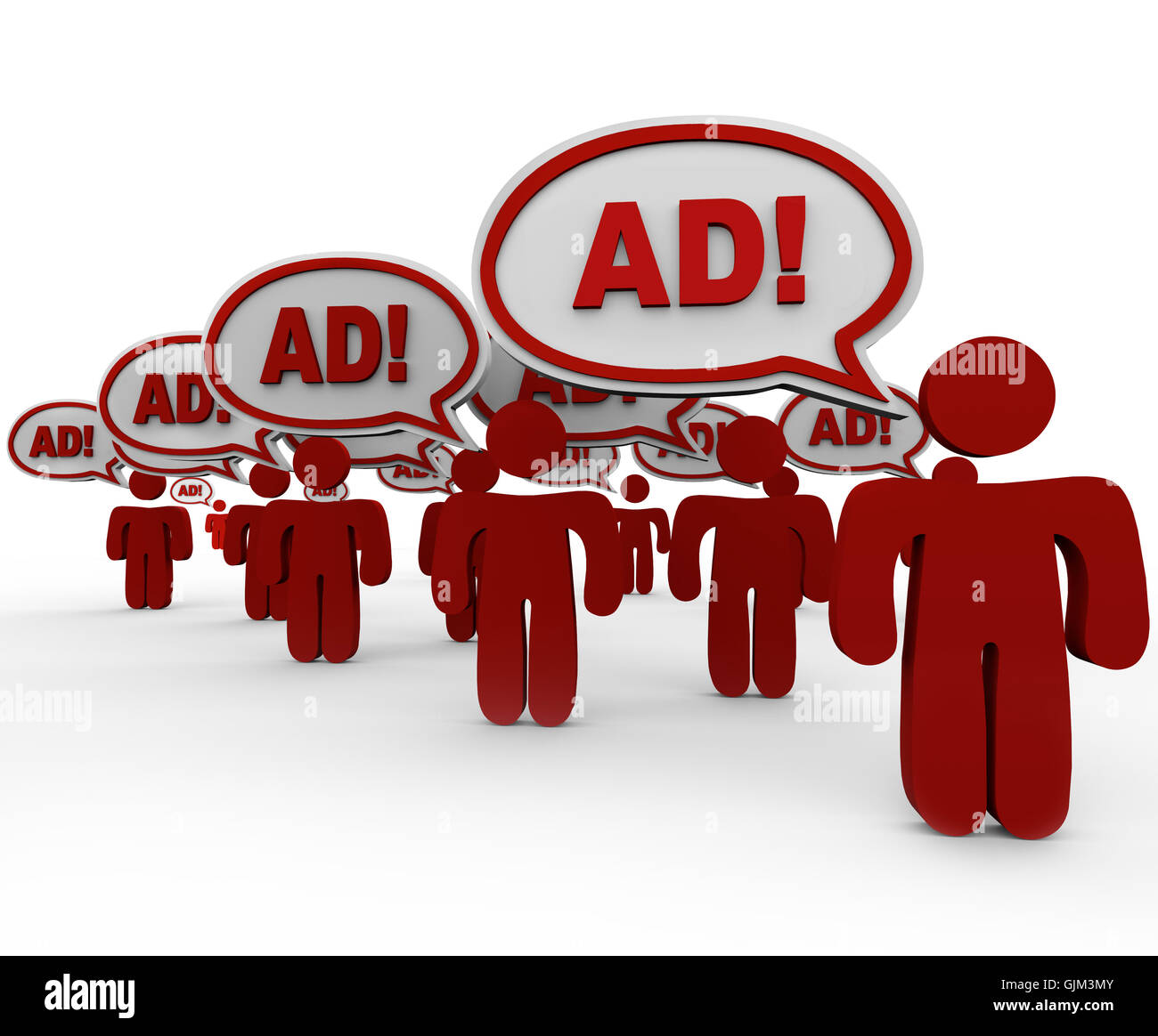 Advertising Overload - Many Sellers Say Ad in Speech Clouds Stock Photo