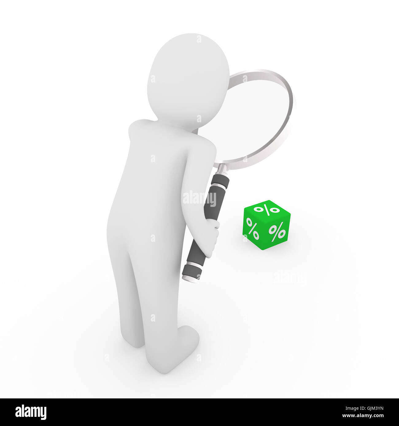 3d man sale cube loupe percent Stock Photo