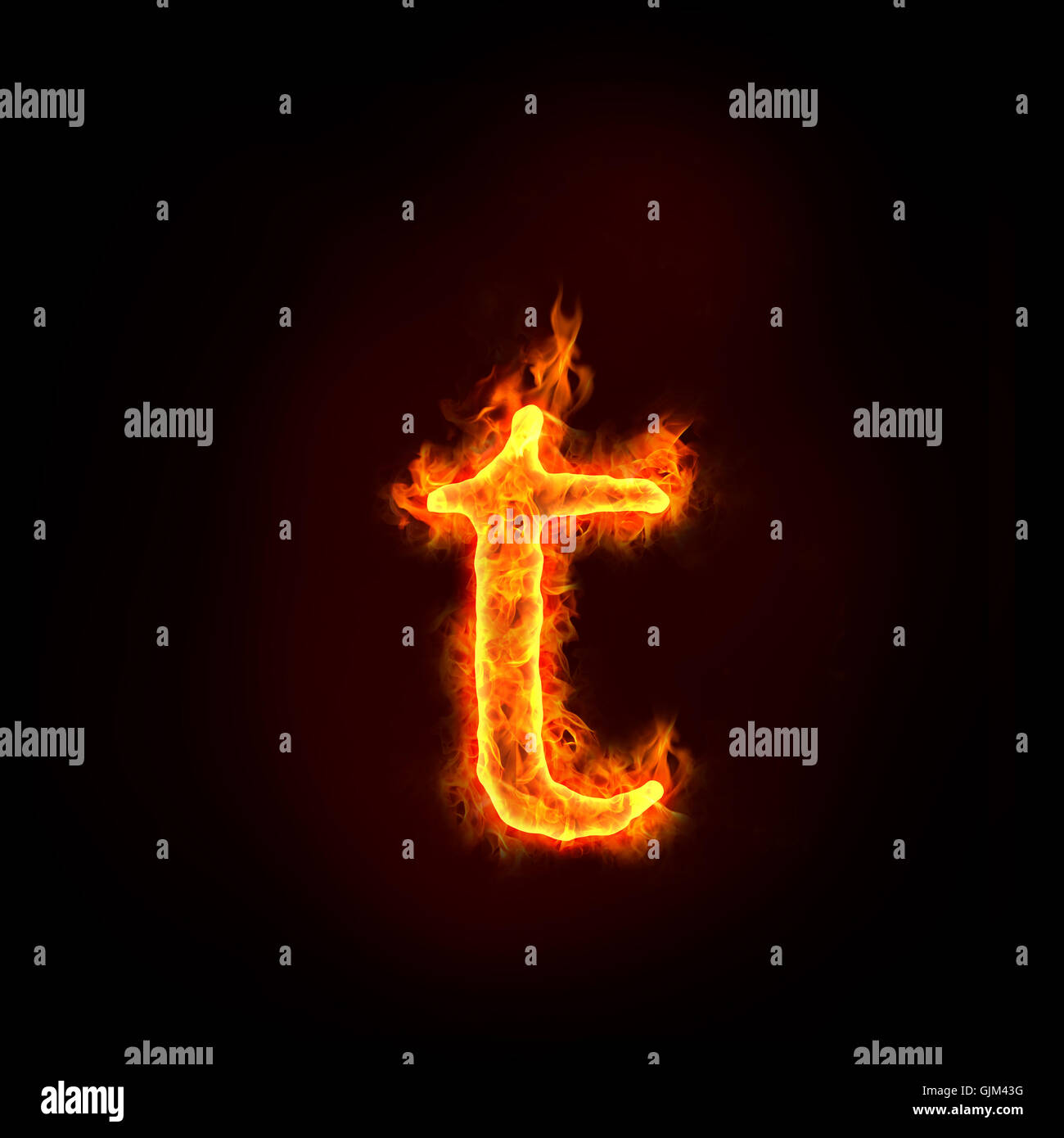 fire alphabets, small letter t Stock Photo