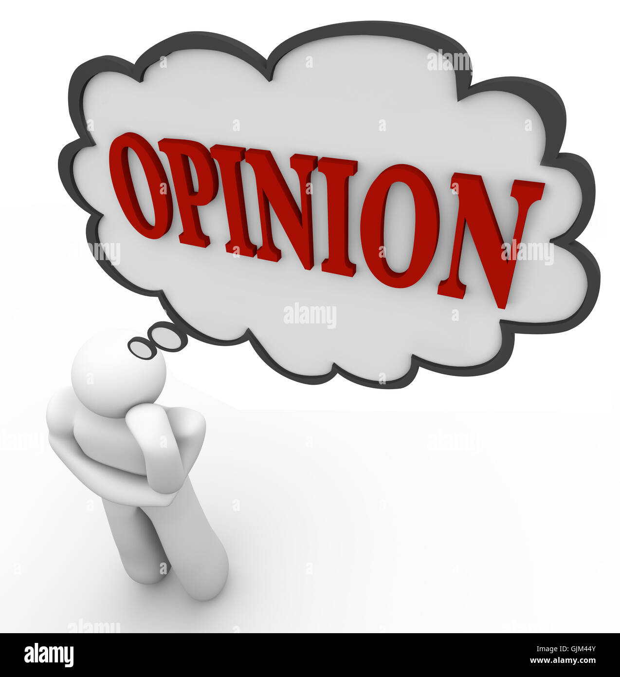 Person Thinks of Opinion Word in Thought Bubble Stock Photo