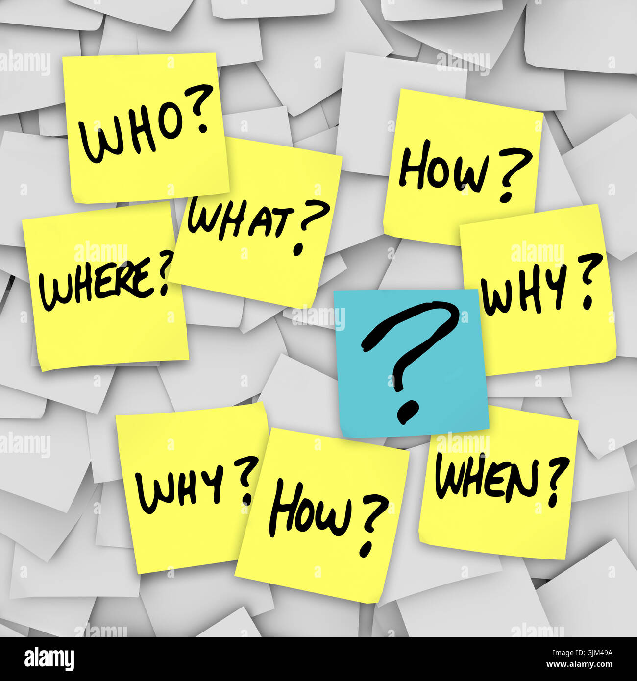 Questions and Question Mark Sticky Note Confusion Stock Photo Alamy
