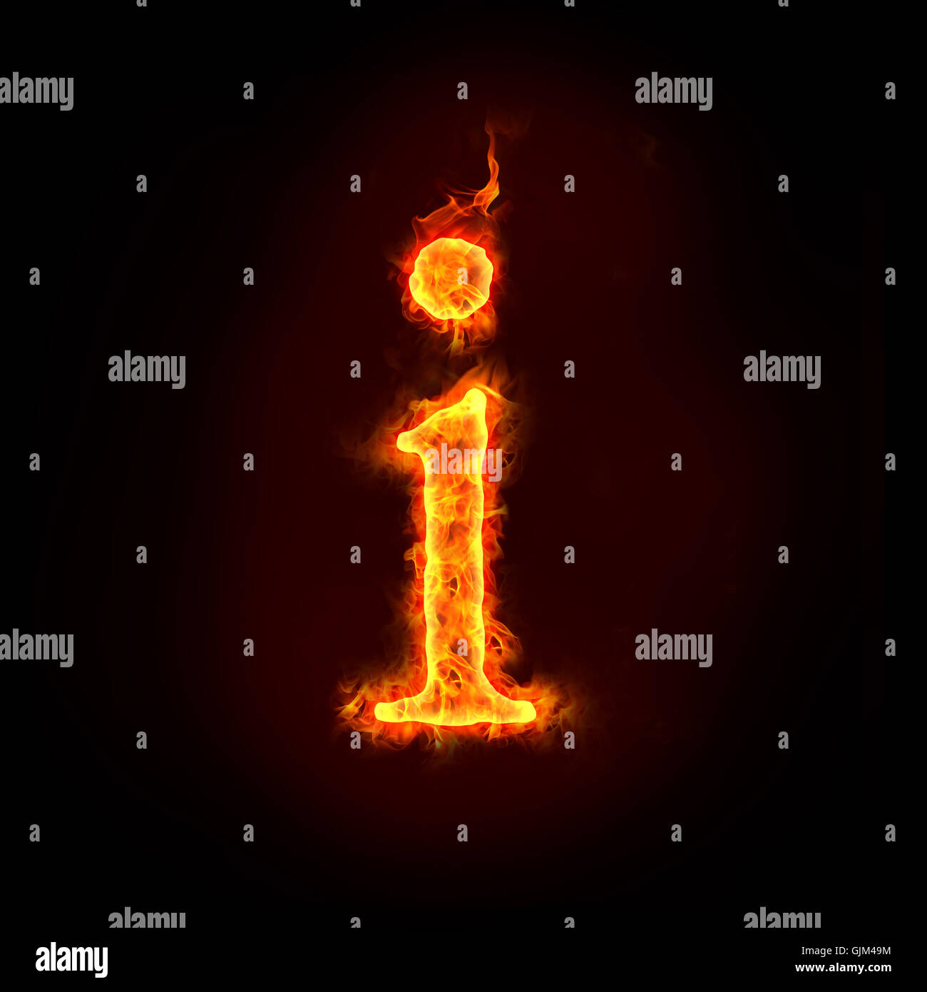 fire alphabets, small letter i Stock Photo