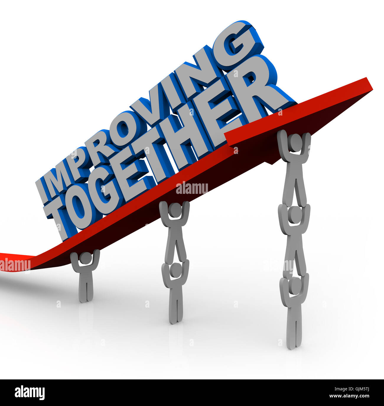 Improving Together Team Lifts Arrow for Growth Success Stock Photo