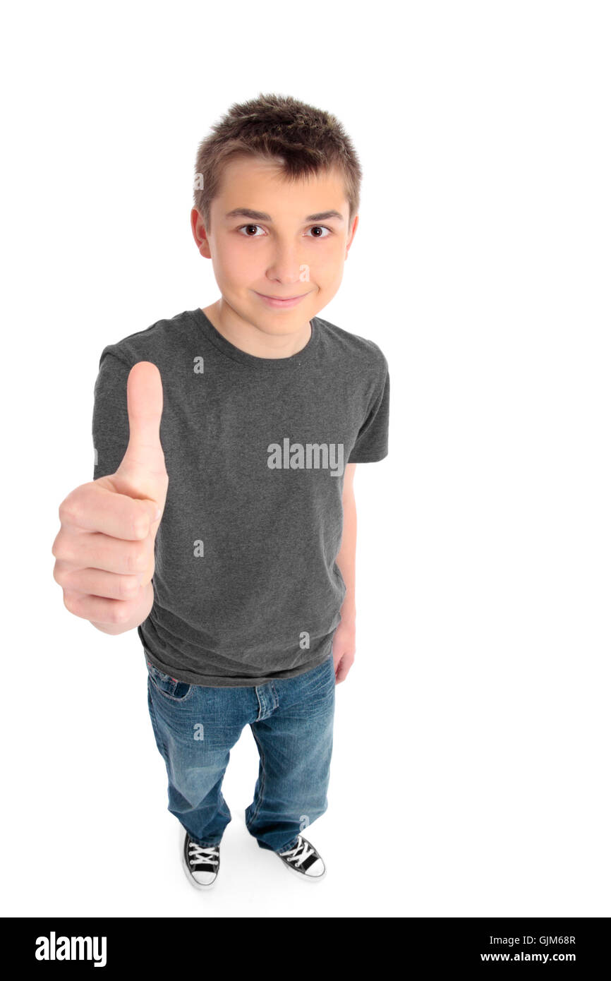 Boy thumbs up sign Stock Photo