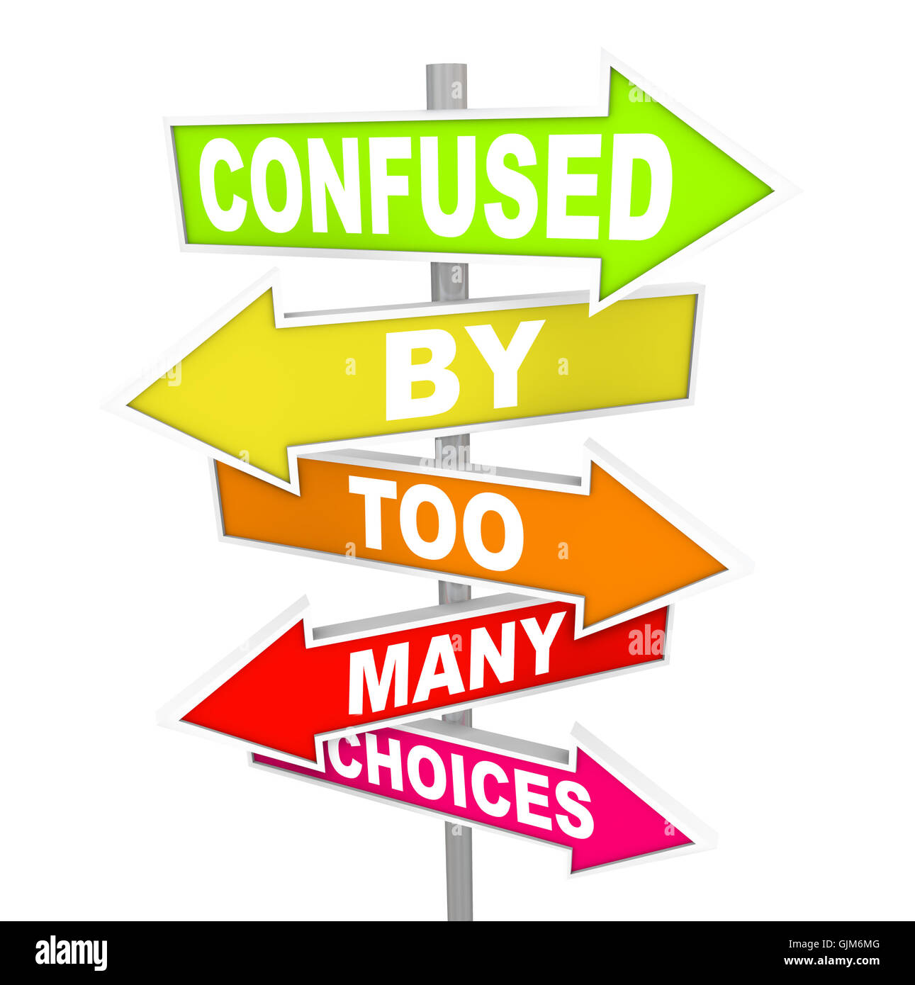 Confused by Too Many Choices Arrow Street Signs Stock Photo