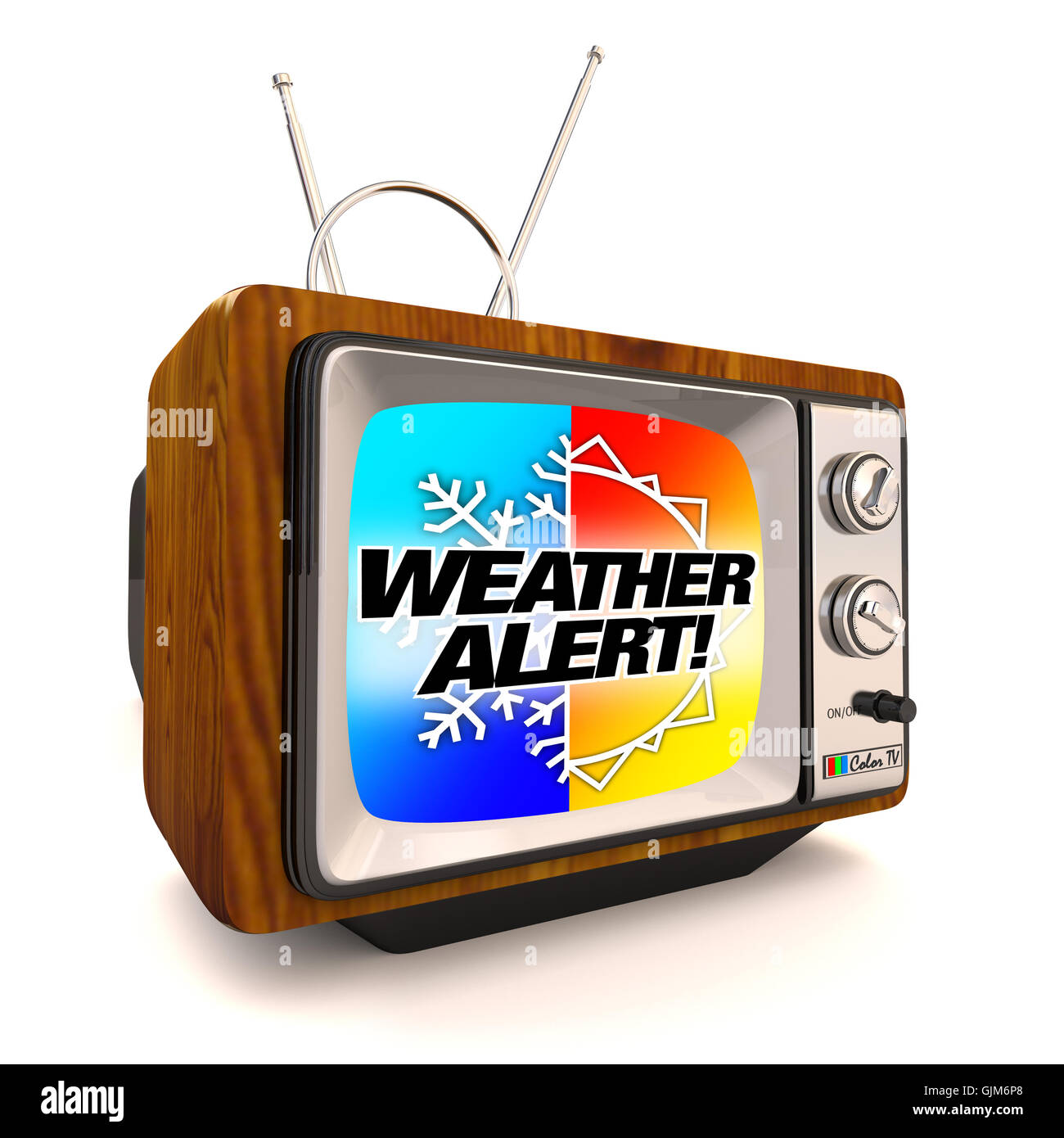 Weather Alert Emergency - Television Update TV Stock Photo