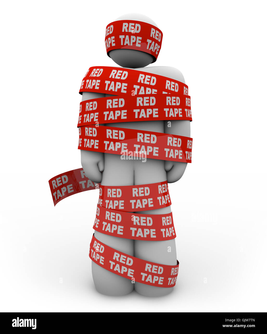 Person Wrapped Up in Red Tape of Bureaucracy Rules of Order Stock Photo