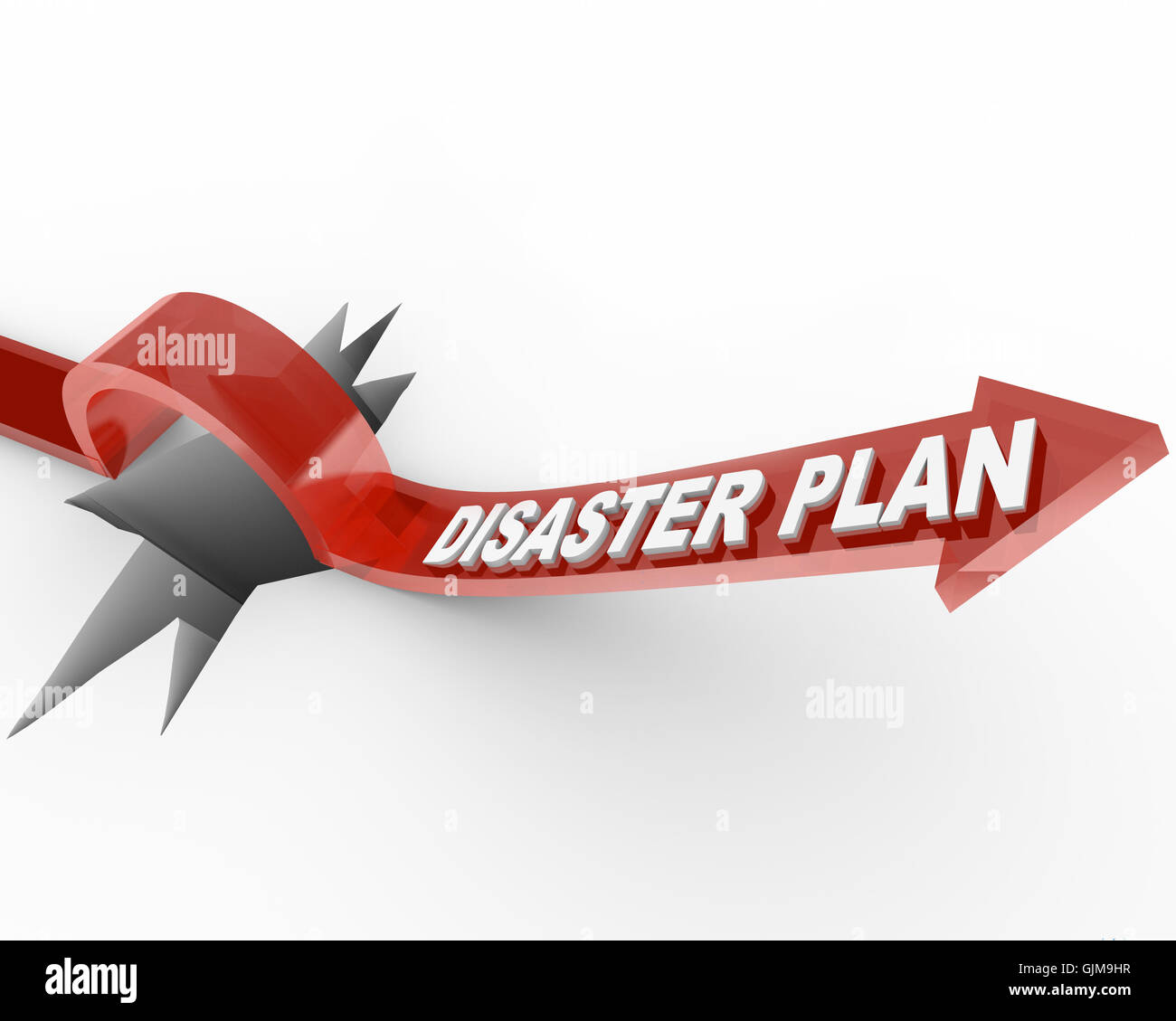 Disaster Plan - Arrow Jumping Over Hole Stock Photo