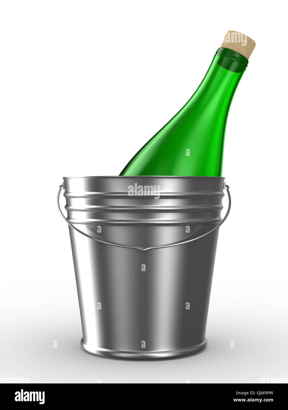 Bottle in bucket on white background. Isolated 3D image Stock Photo - Alamy