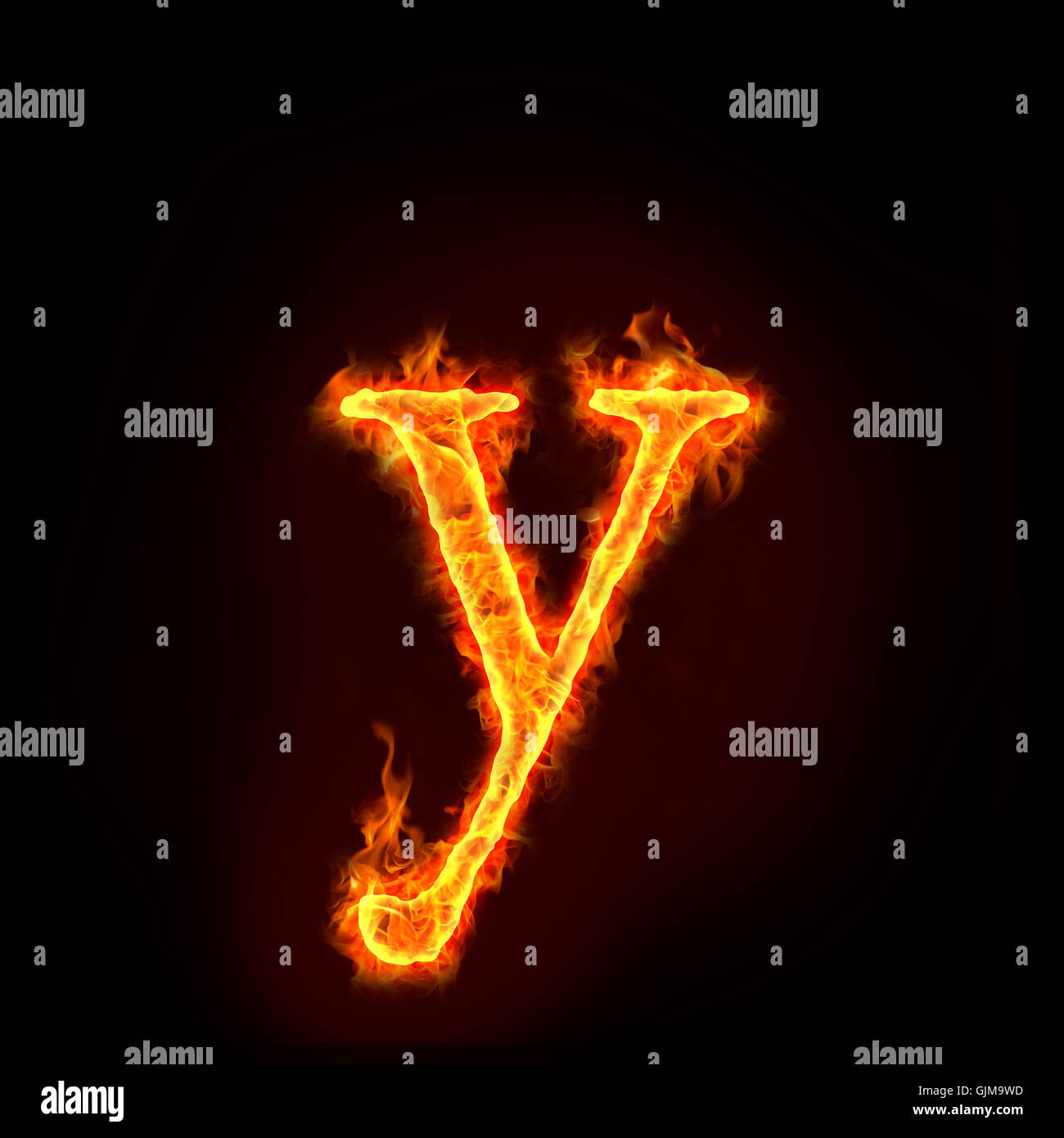 fire alphabets, small letter y Stock Photo
