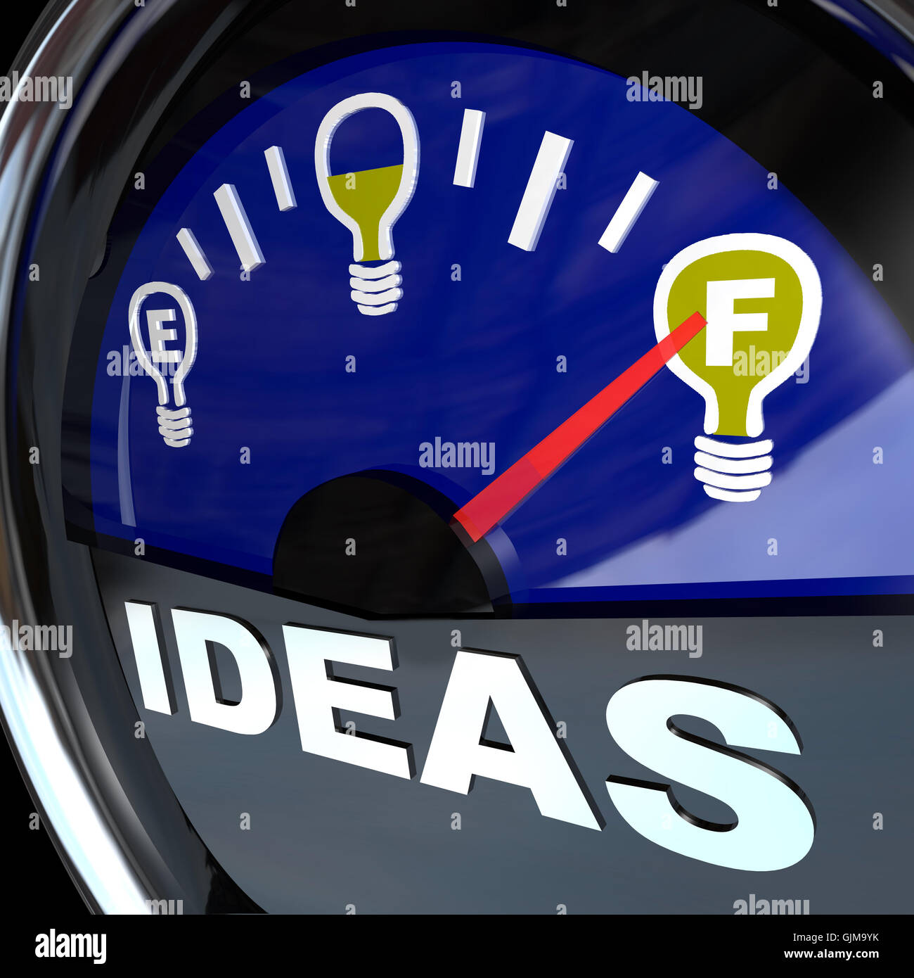 Full of Ideas - Innovation Fuel Gauge for Success Stock Photo
