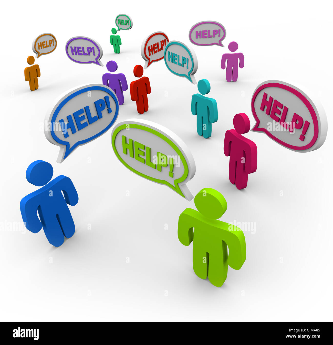 People Asking for Help in Speech Bubbles Stock Photo