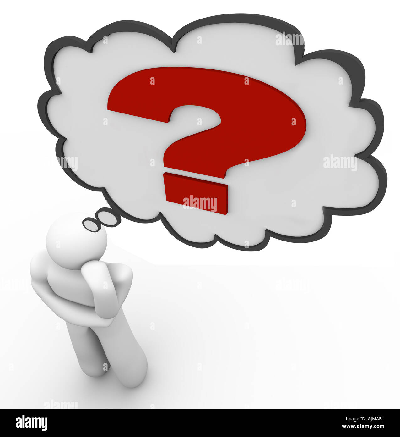Question Mark Thinker Thought Bubble Thinking of Answer Stock Photo