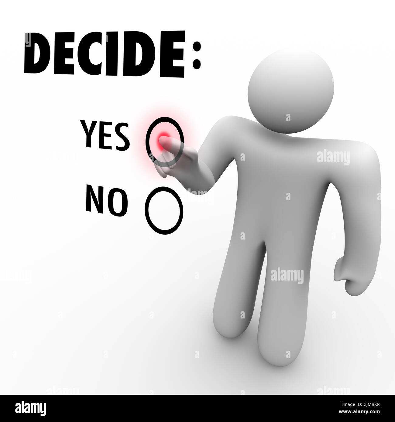 Decide Yes or No - Man at Touch Screen Stock Photo