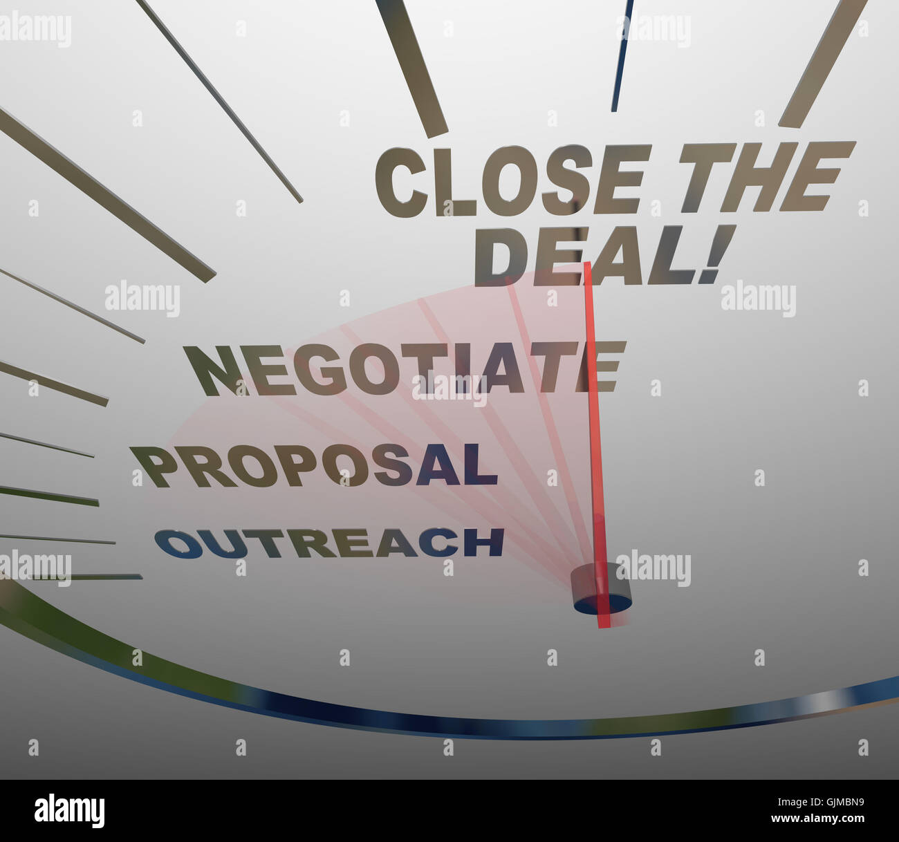 Close the Deal Speedometer Sales Process to Agreement Stock Photo