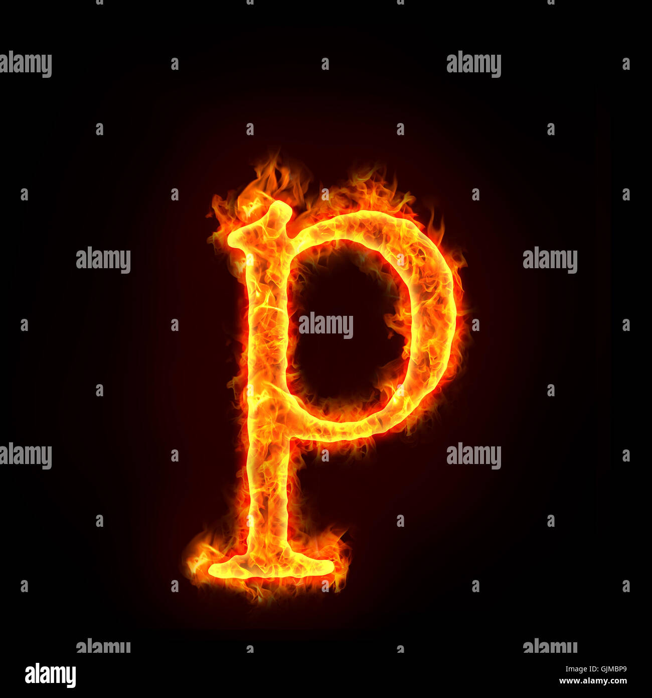 fire alphabets, small letter p Stock Photo
